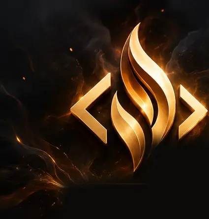 Logotipo de Código & Fuego: una llama entre los signos < y >